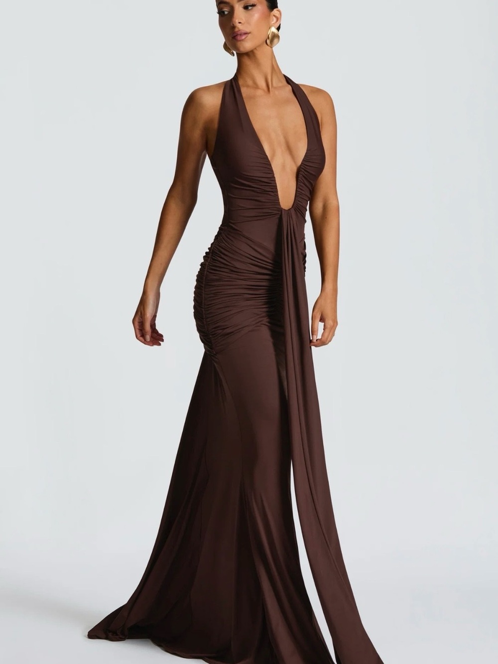 Rosetta Maxi Halter Dress - Plum Brown - Picture 2 of 4